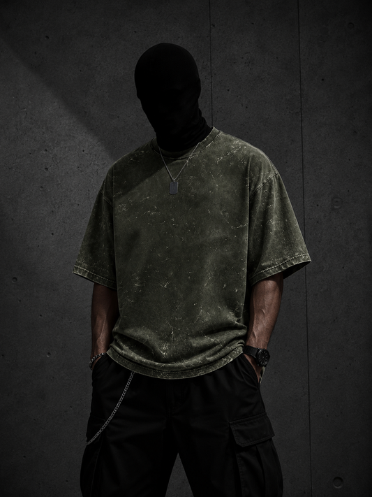 Phantom Olive Green Acid Wash Tee