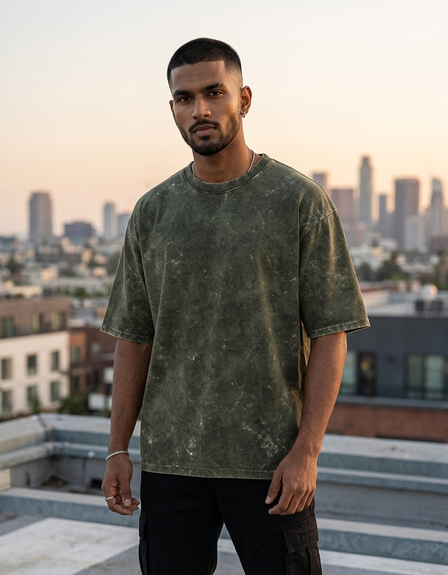 Phantom Olive Green Acid Wash Tee