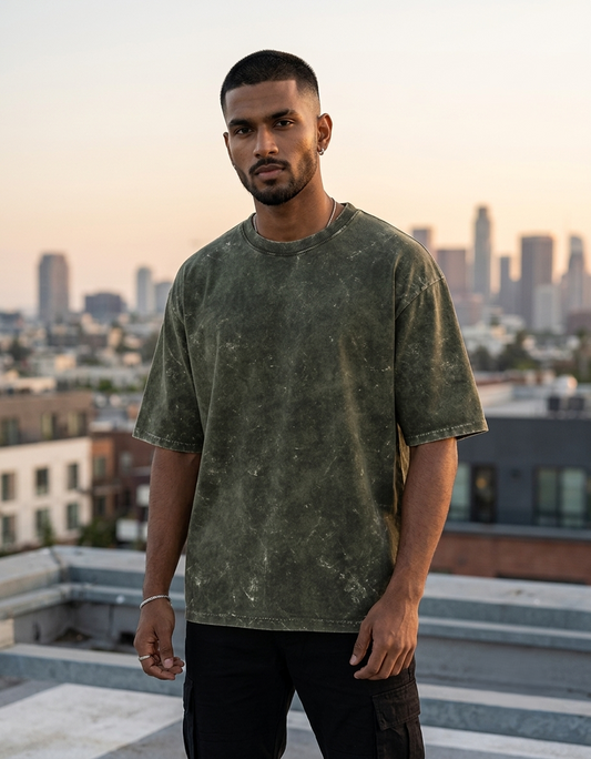 Phantom Olive Green Acid Wash Tee