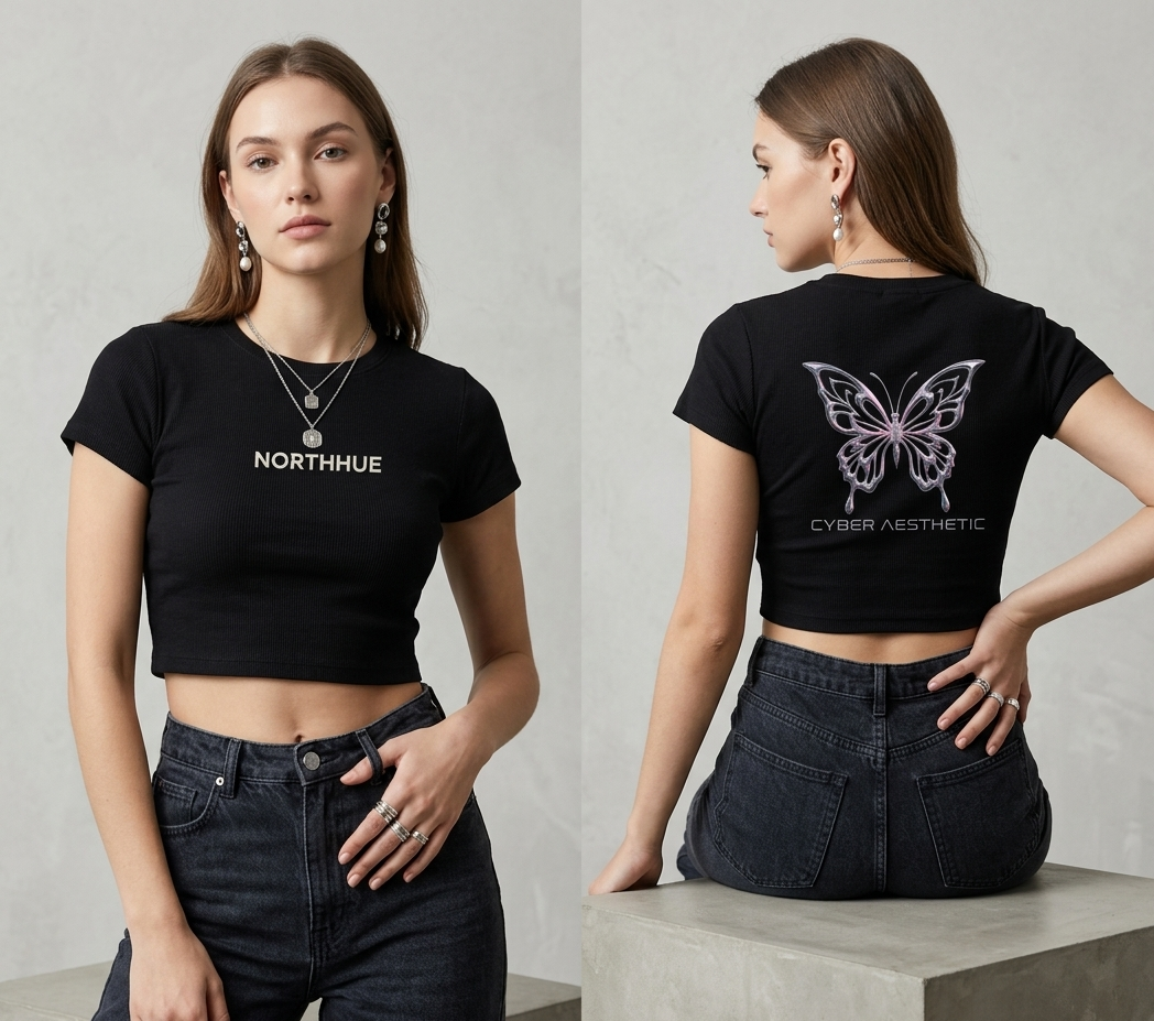 Northhue Cyber Flutter Crop Top – Midnight Edition