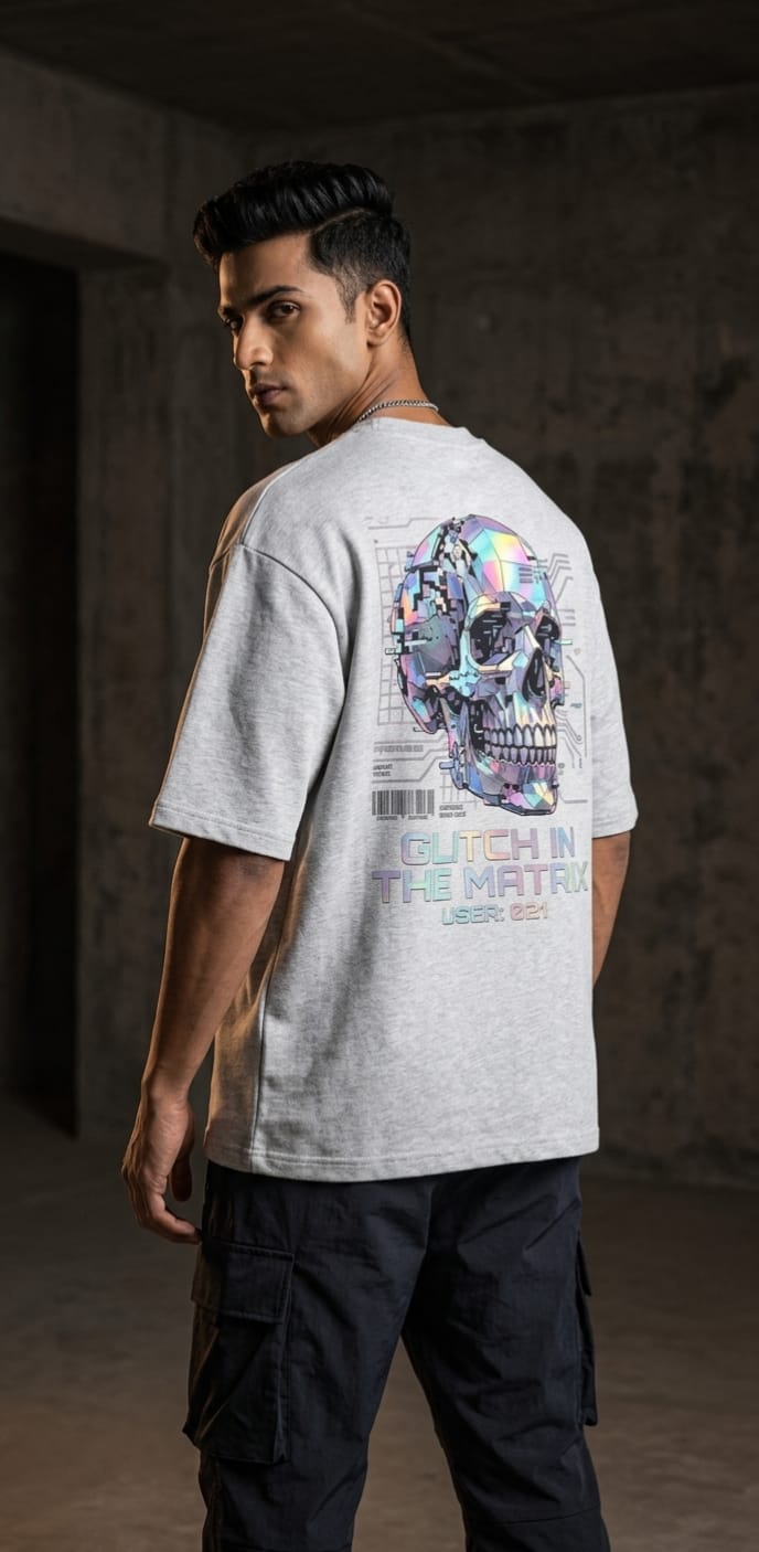 Northhue Glitch Protocol Oversized Tee — Cyber Matrix Edition